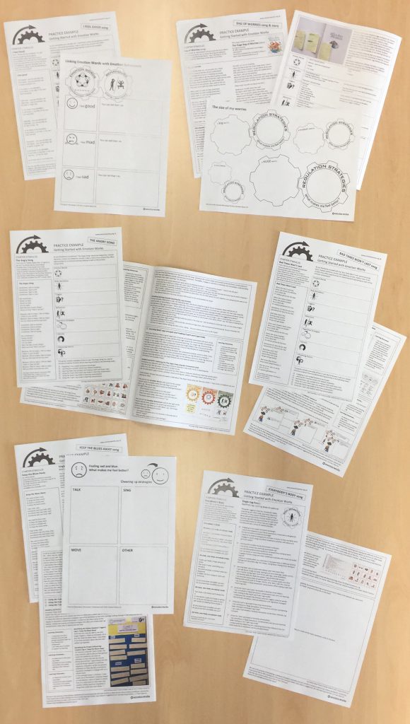Emotion Works guidance leaflets for 6 x Fischy Music Songs. Digital resources including audio tracks and symbol movies were also provided on a pen drive.